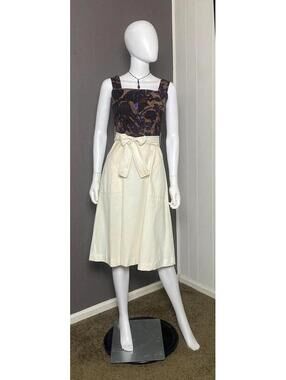 Vintage 1960's Sundress Brown Floral Ikat x Cream size S/M